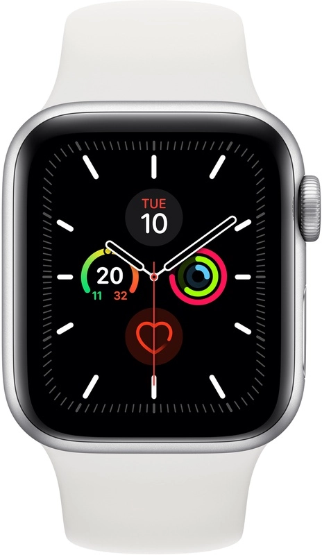 Apple Watch Series 5 (44mm) aluminium, sportbandje Zilver (Wit)